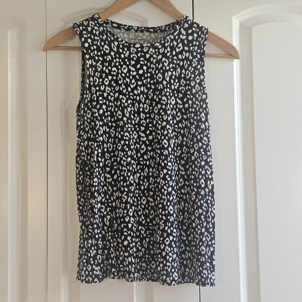 Nine West Womens Tank Top Size S Cheetah Soft Spun Black and White Office Career